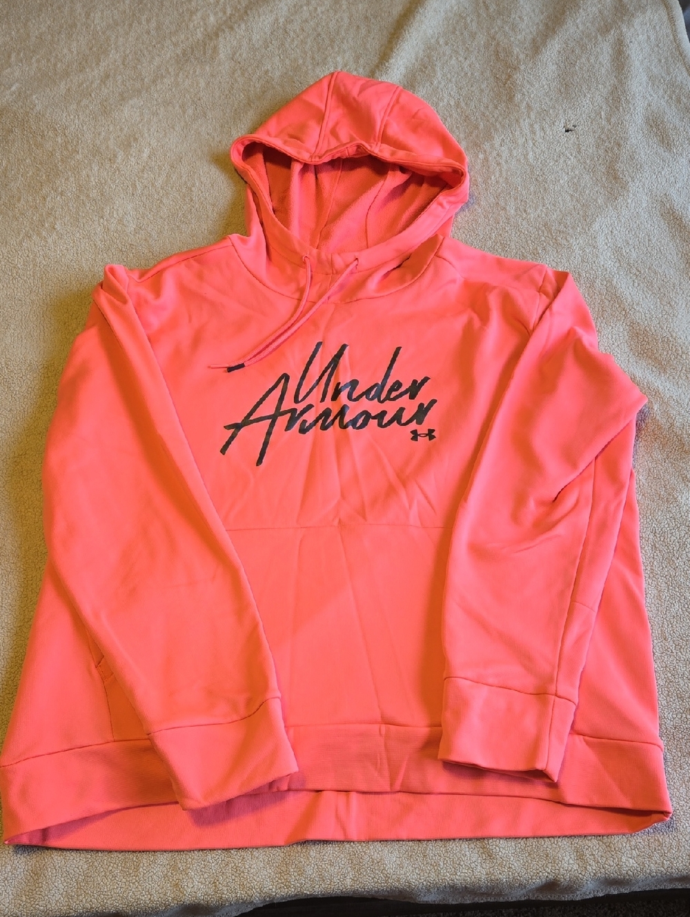 Under Armour Neon Coral Script Logo Hoodie